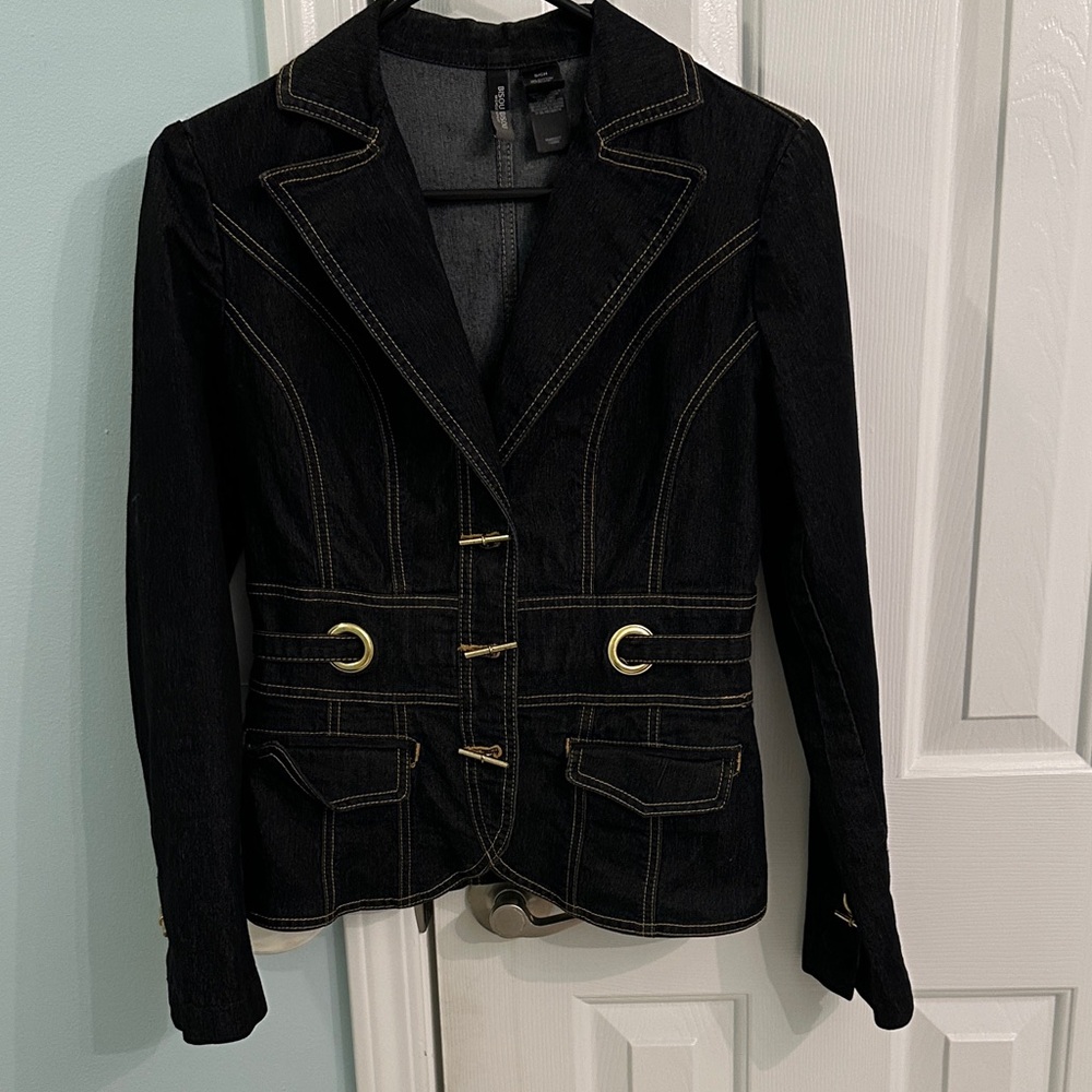 Bisou Bisou Black Jean Jacket with Gold Accents